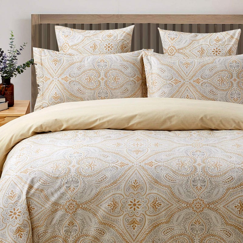 FADFAY Duvet Cover Set Twin Size Paisley Bedding 100% Cotton Ultra Soft Gold Classy Luxurious Bedding with Hidden Zipper Closure 3 Pieces, 1Duvet Cover & 2Pillowcases - Image 1